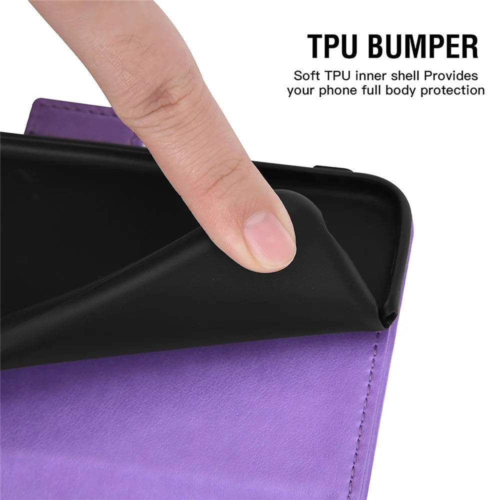 For Samsung Galaxy A56 5G Case Peony Imprinted  TPU PU Leather Wallet Phone Cover with Wrist Strap - Purple - 6
