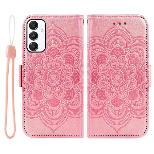 For Samsung Galaxy A15 5G / 4G Case Peony Imprinted  TPU PU Leather Wallet Phone Cover with Wrist Strap - Rose Gold - 1