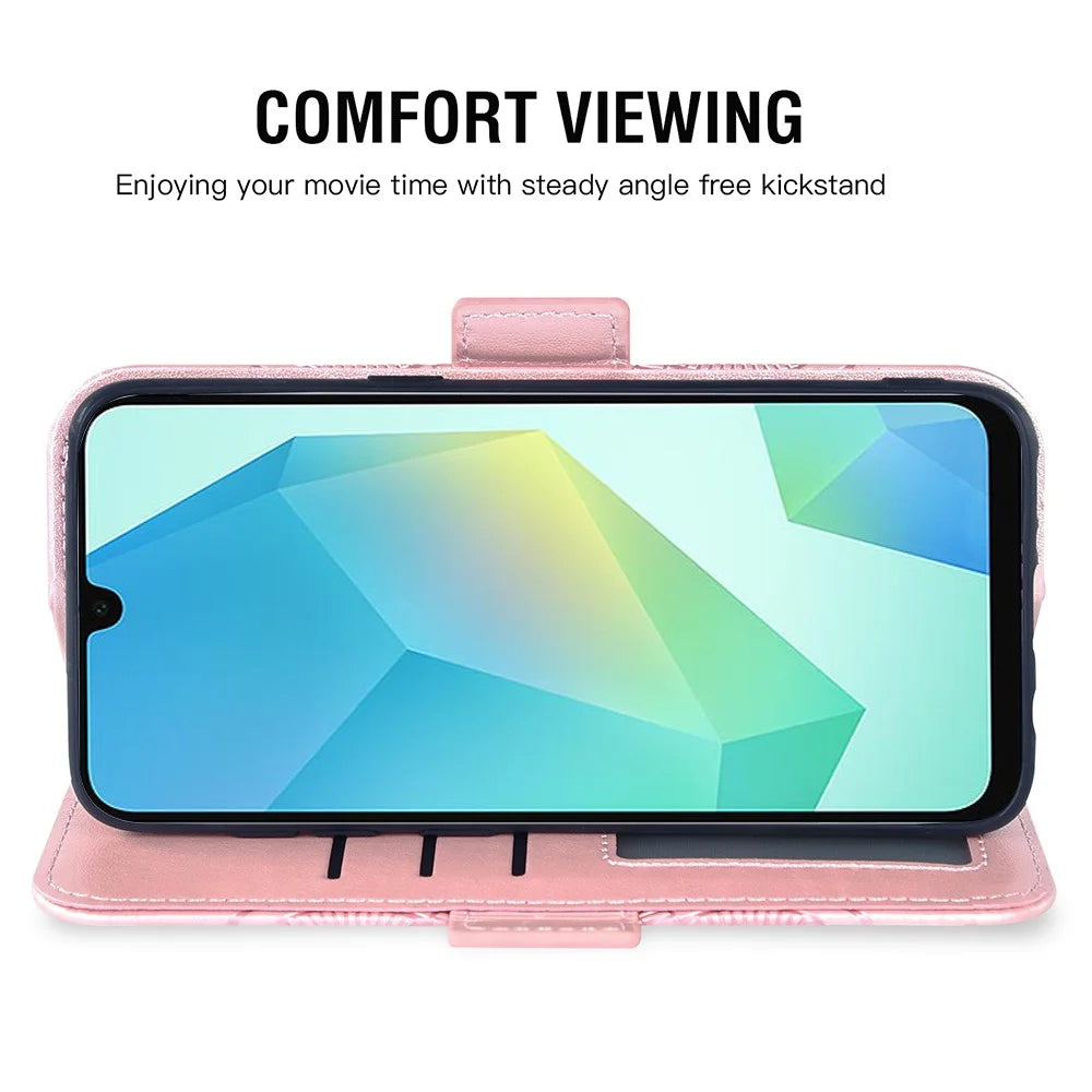 For Samsung Galaxy A15 5G / 4G Case Peony Imprinted  TPU PU Leather Wallet Phone Cover with Wrist Strap - Rose Gold - 3