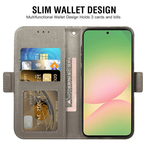 For Samsung Galaxy S24  /  S25 Case Peony Imprinted  TPU PU Leather Wallet Phone Cover with Wrist Strap - Grey - 2