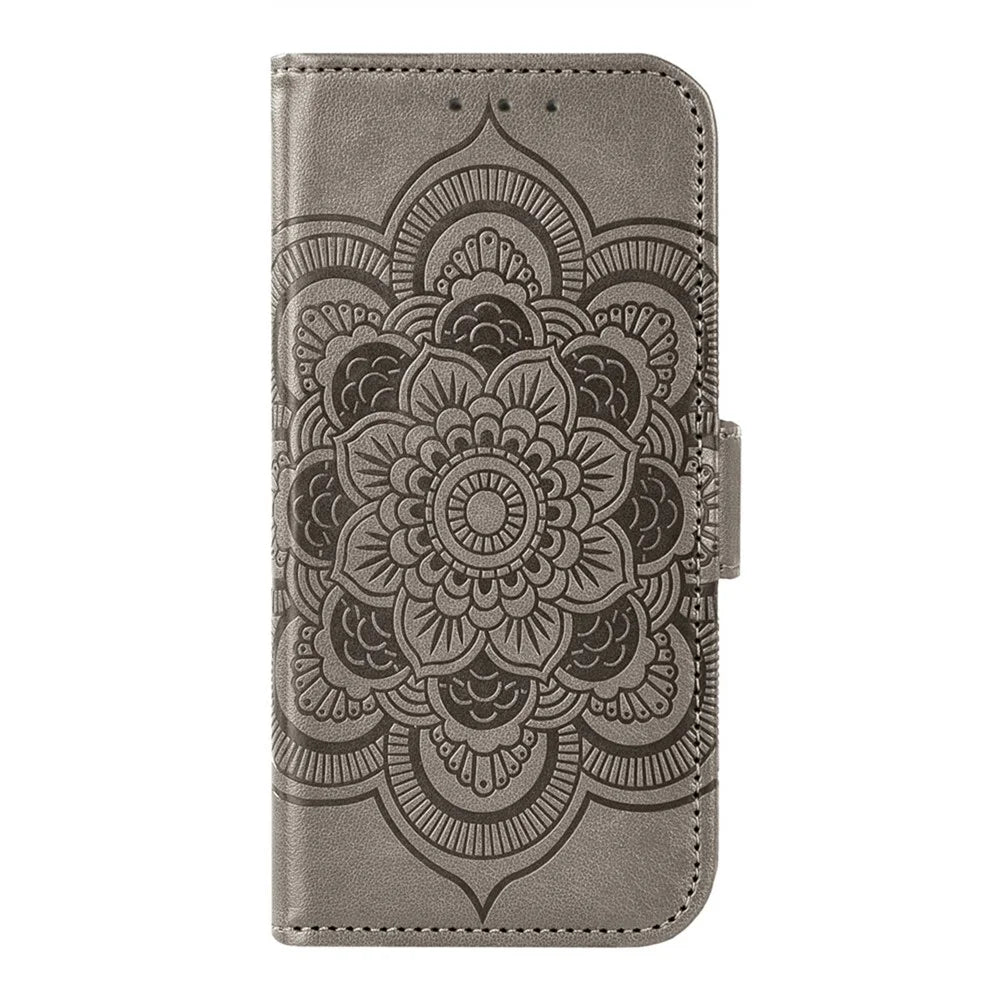 For Samsung Galaxy S25 FE Case Peony Imprinted  TPU PU Leather Wallet Phone Cover with Wrist Strap - Grey - 7