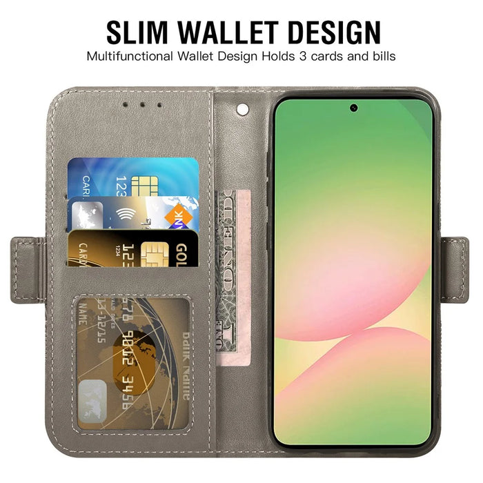 For Samsung Galaxy S26 Case Peony Imprinted  TPU PU Leather Wallet Phone Cover with Wrist Strap - Grey - 2