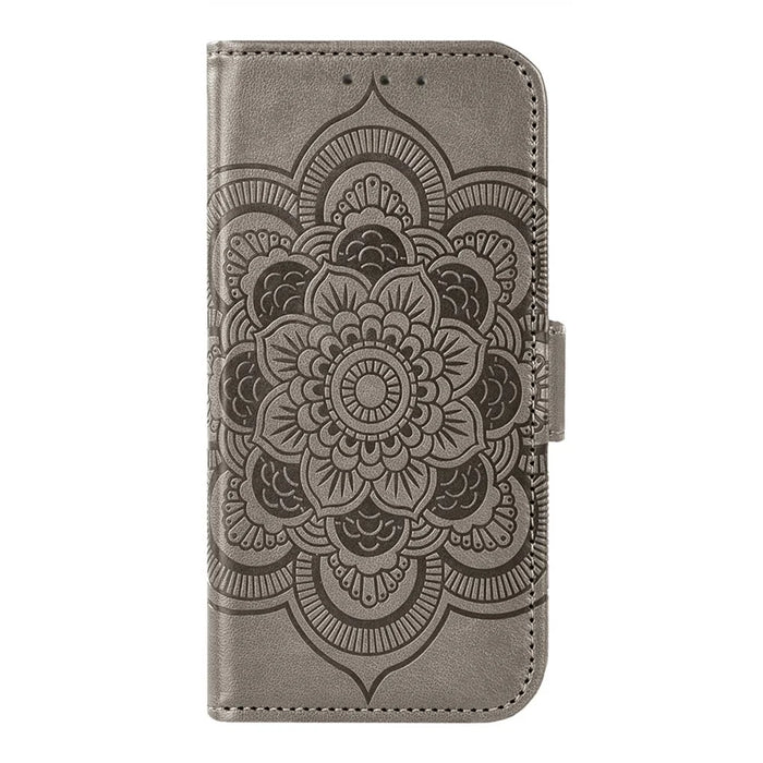 For Samsung Galaxy S26 Case Peony Imprinted  TPU PU Leather Wallet Phone Cover with Wrist Strap - Grey - 7