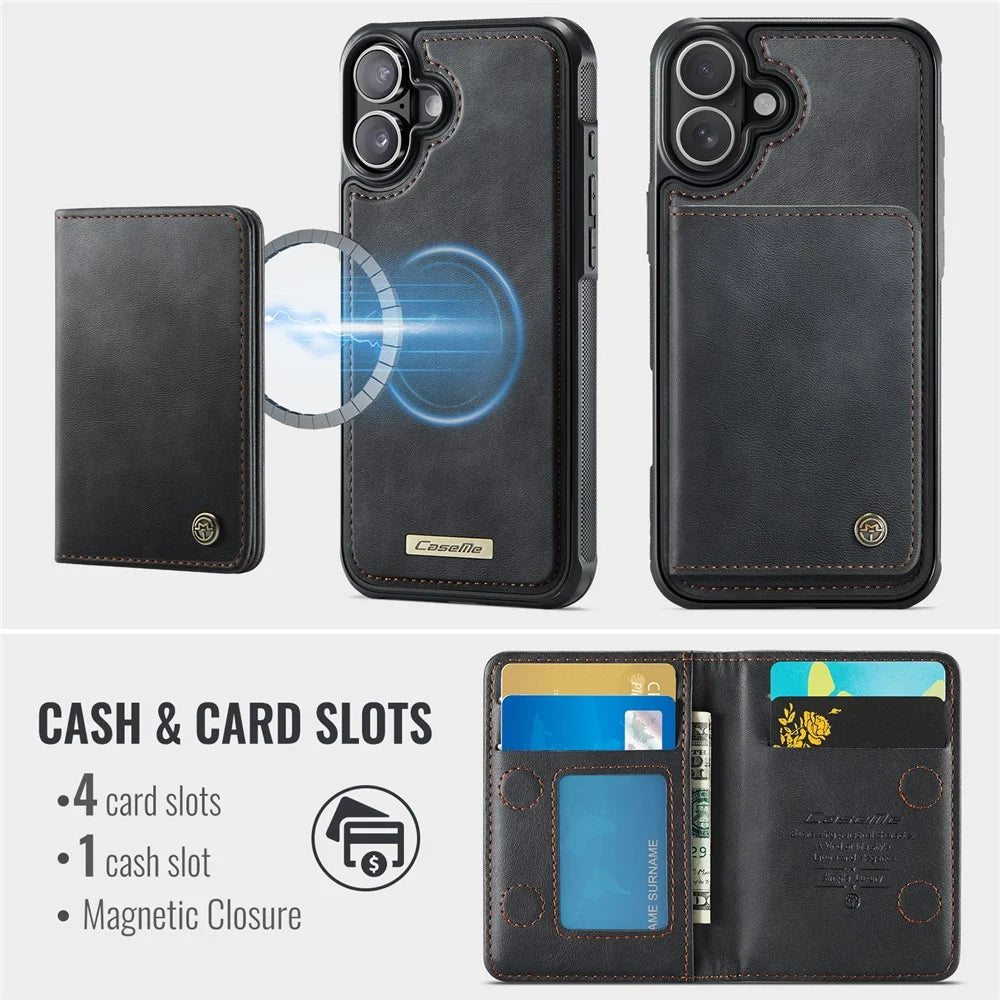 CASEME ME80 Series For iPhone 17 Magnetic Case Leather PC TPU Phone Cover with Detachable Wallet - Black - 2