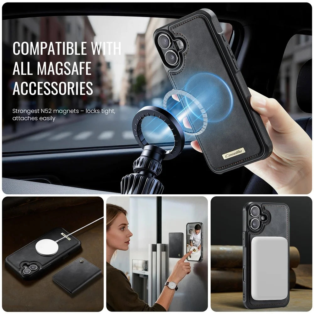CASEME ME80 Series For iPhone 17 Magnetic Case Leather PC TPU Phone Cover with Detachable Wallet - Black - 7