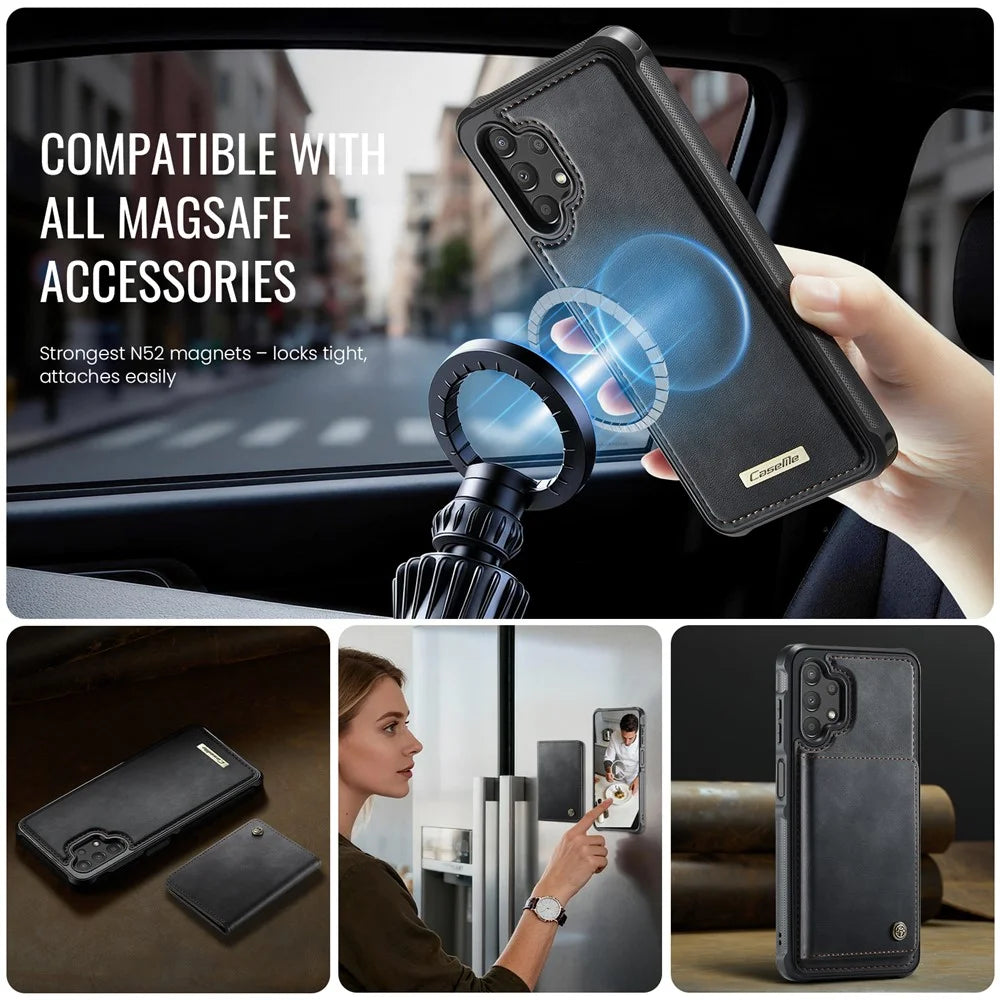 CASEME ME80 Series For Samsung Galaxy A13 4G / A04s 4G (164.7mm) Magnetic Case Leather PC TPU Phone Cover with Detachable Wallet - Black - 7