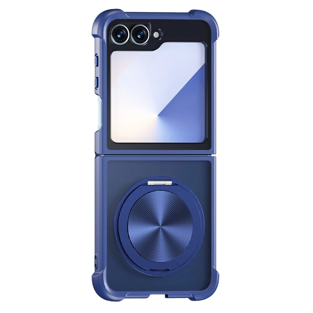 For Samsung Galaxy Z Flip5 5G Magnetic Case CD Vein Kickstand TPU + PC Phone Cover - Dark Blue - 1