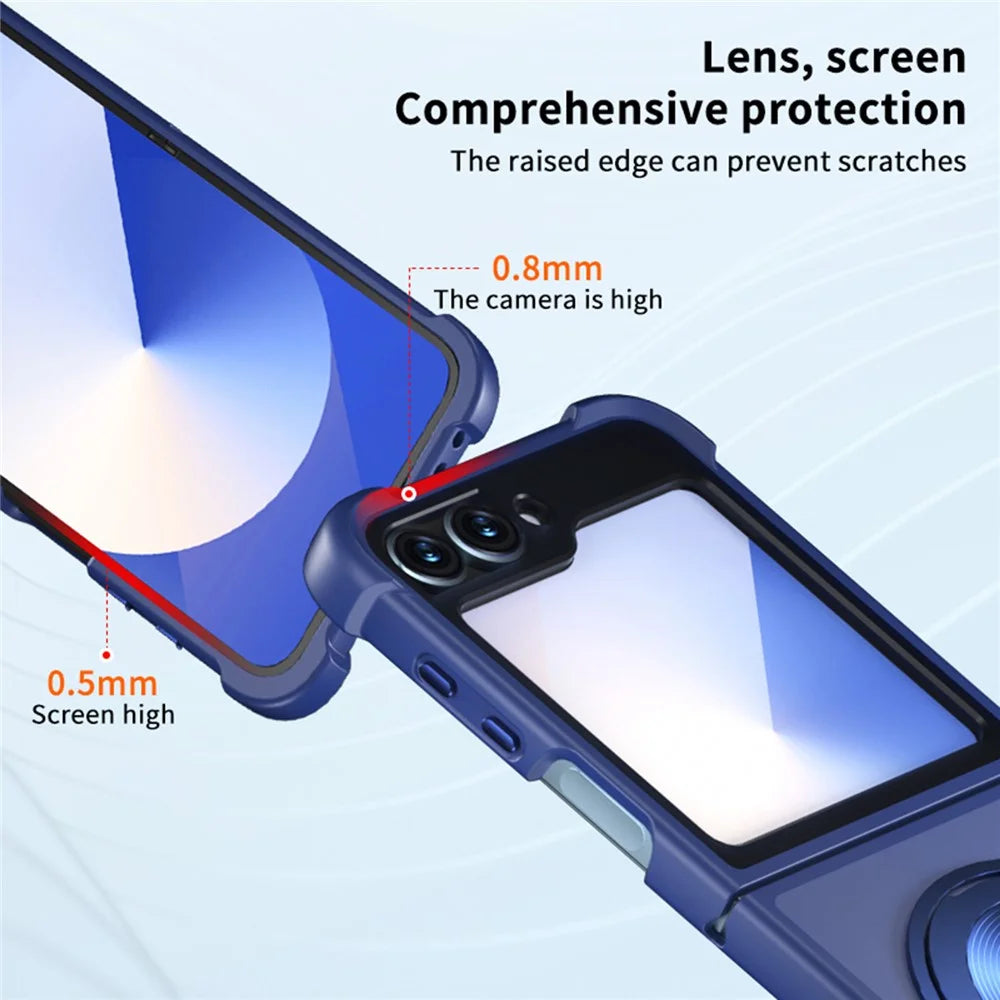 For Samsung Galaxy Z Flip5 5G Magnetic Case CD Vein Kickstand TPU + PC Phone Cover - Dark Blue - 3