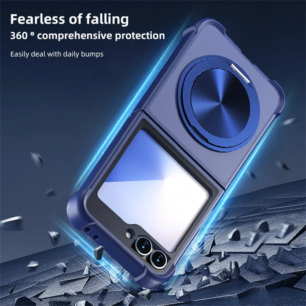 For Samsung Galaxy Z Flip5 5G Magnetic Case CD Vein Kickstand TPU + PC Phone Cover - Dark Blue - 4