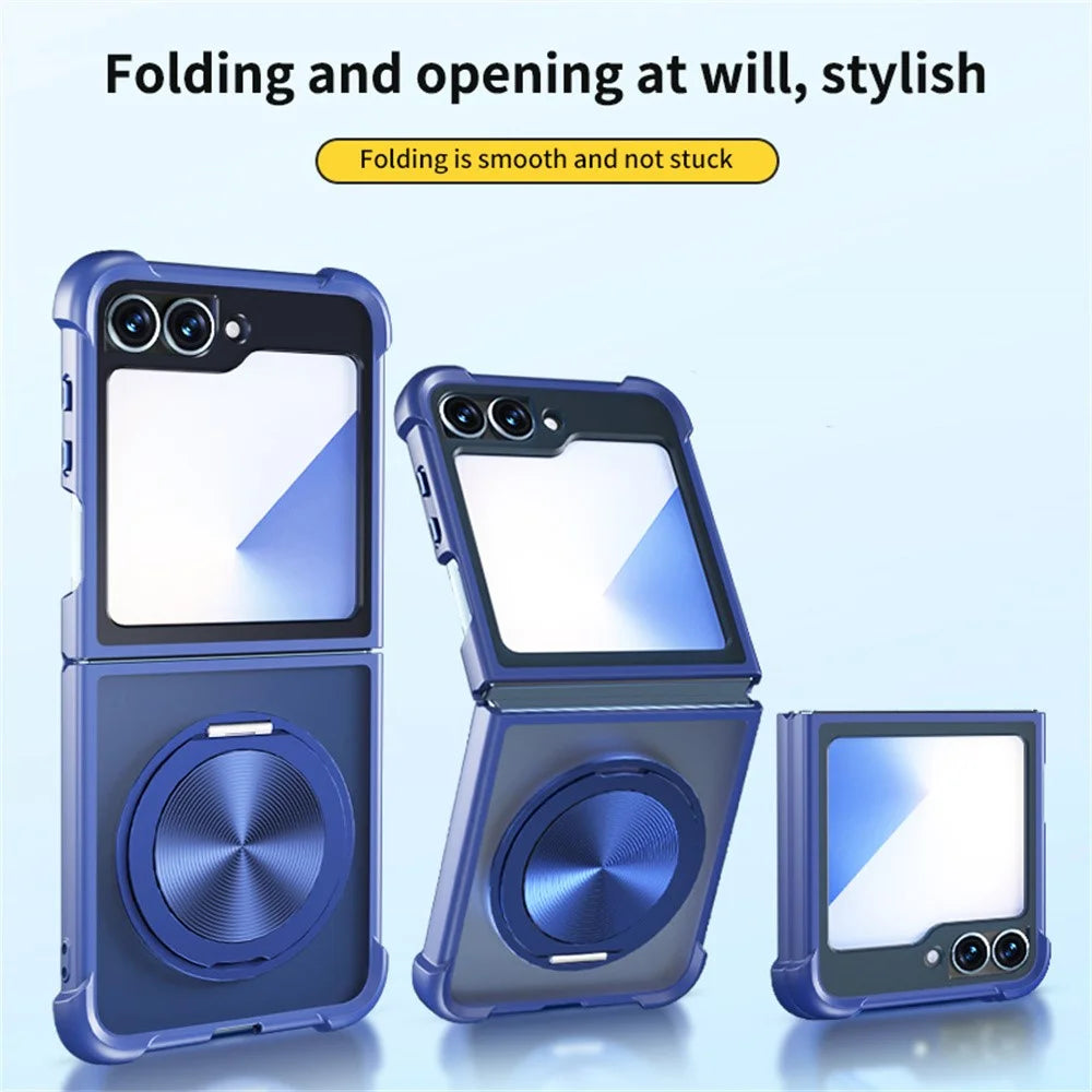 For Samsung Galaxy Z Flip5 5G Magnetic Case CD Vein Kickstand TPU + PC Phone Cover - Dark Blue - 5