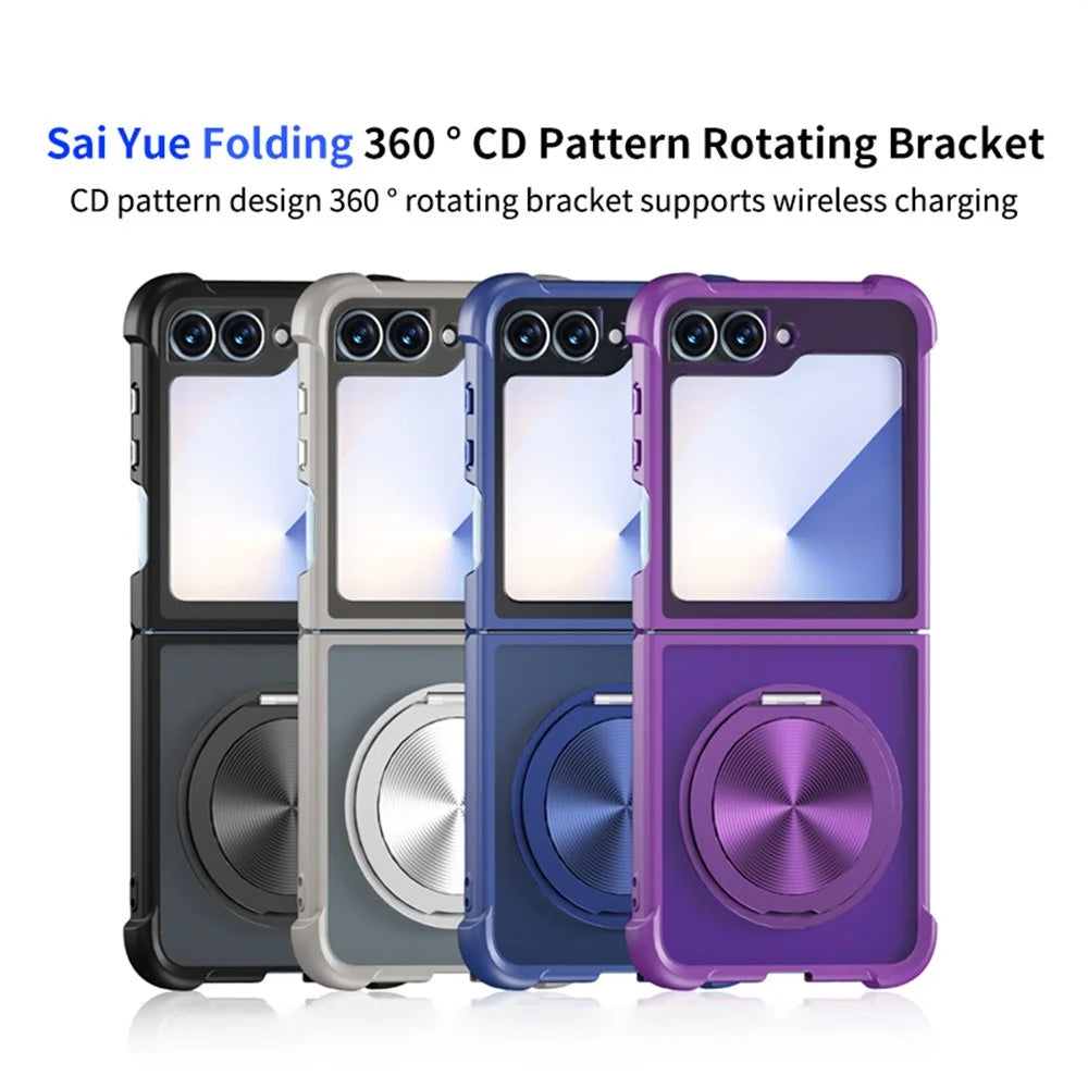 For Samsung Galaxy Z Flip5 5G Magnetic Case CD Vein Kickstand TPU + PC Phone Cover - Dark Blue - 6