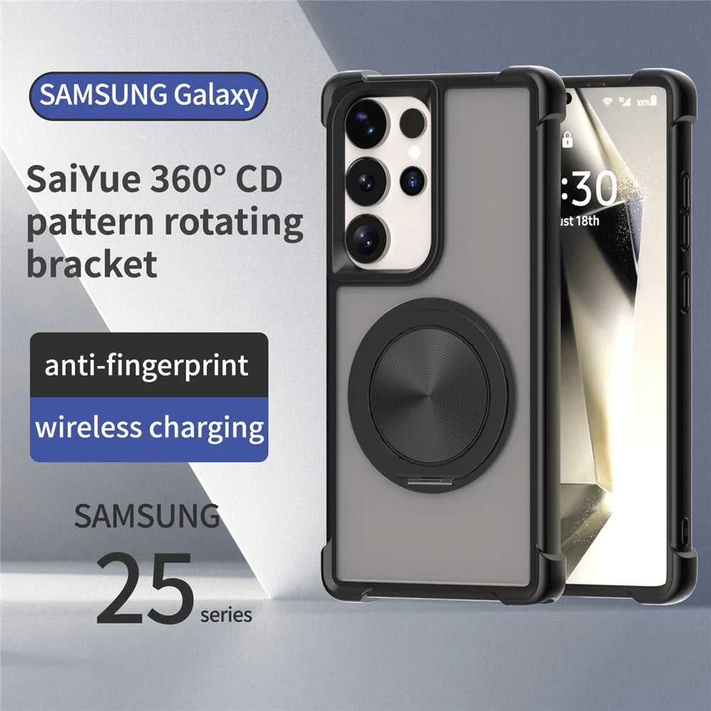 For Samsung Galaxy S26 Ultra Magnetic Case CD Vein Kickstand TPU + PC Phone Cover - Black - 2