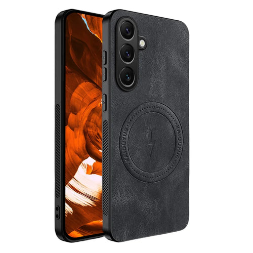 For Samsung Galaxy A37 5G Magnetic Case Nappa Texture PU Leather TPU Phone Back Cover - Black - 1