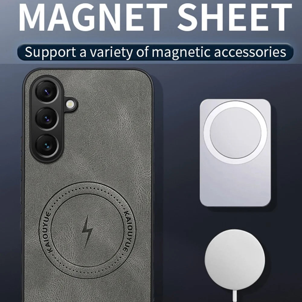 For Samsung Galaxy A57 5G Magnetic Case Nappa Texture PU Leather TPU Phone Back Cover - Grey - 2