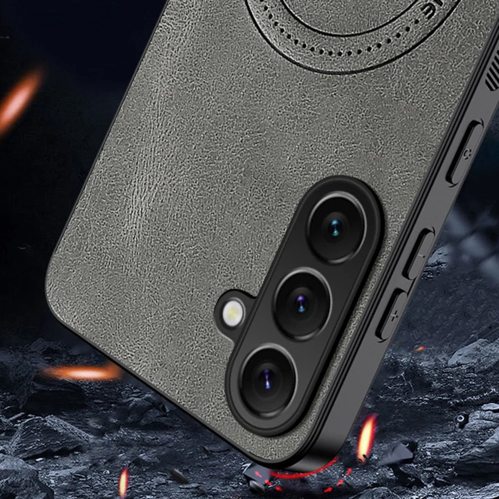 For Samsung Galaxy A57 5G Magnetic Case Nappa Texture PU Leather TPU Phone Back Cover - Grey - 4