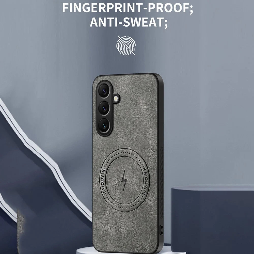 For Samsung Galaxy A57 5G Magnetic Case Nappa Texture PU Leather TPU Phone Back Cover - Grey - 5