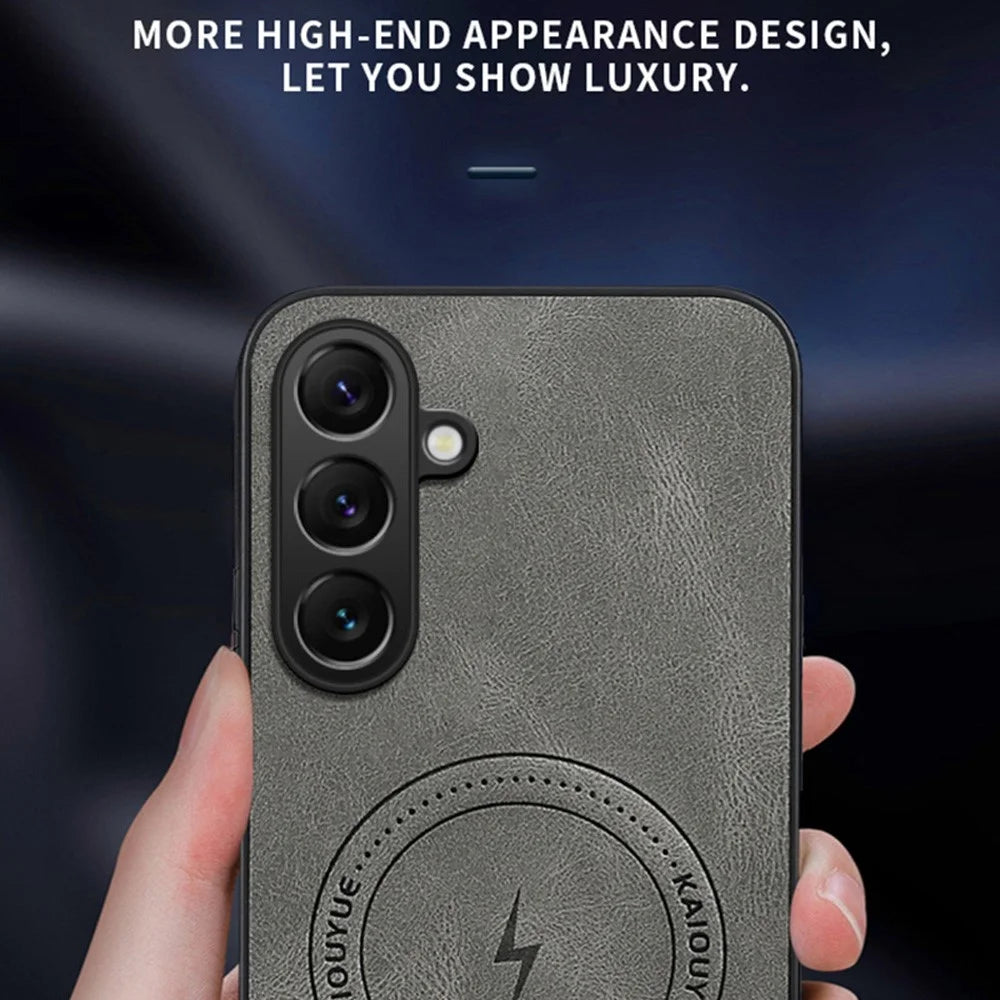 For Samsung Galaxy A57 5G Magnetic Case Nappa Texture PU Leather TPU Phone Back Cover - Grey - 6