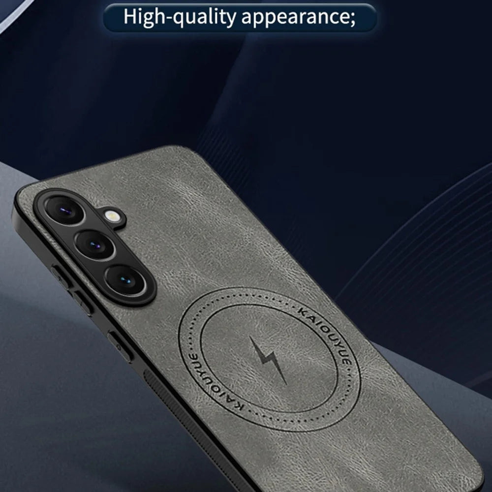 For Samsung Galaxy A57 5G Magnetic Case Nappa Texture PU Leather TPU Phone Back Cover - Grey - 7