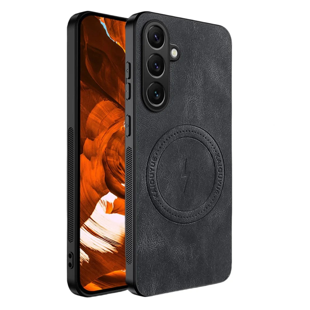 For Samsung Galaxy S26 Magnetic Case Nappa Texture PU Leather TPU Phone Back Cover - Black - 1