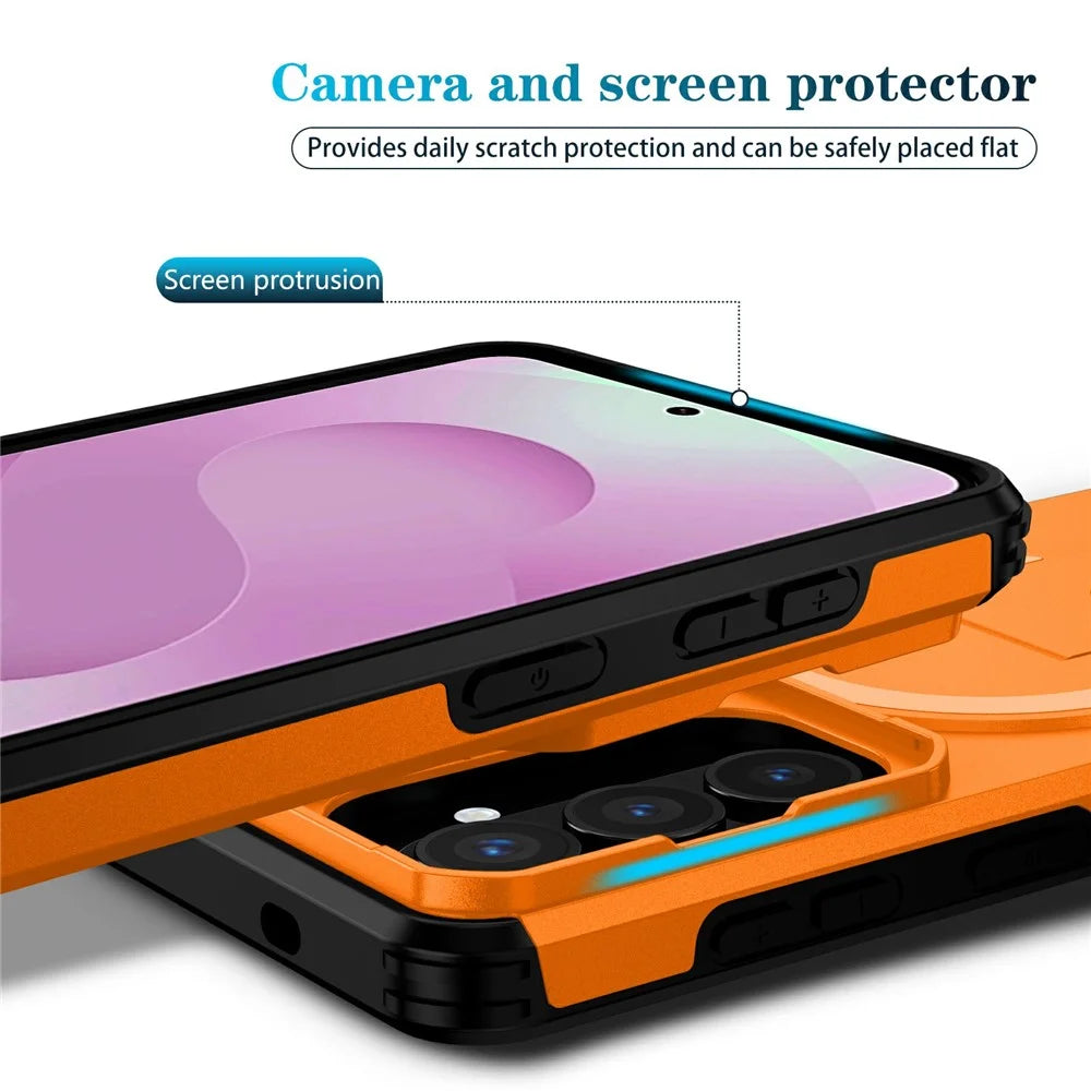 For Samsung Galaxy S26 Magnetic Case Kickstand Camera Slider PC + TPU Phone Cover - Orange - 3