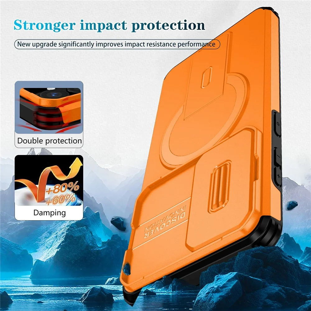 For Samsung Galaxy S26+ Magnetic Case Kickstand Camera Slider PC + TPU Phone Cover - Orange - 2