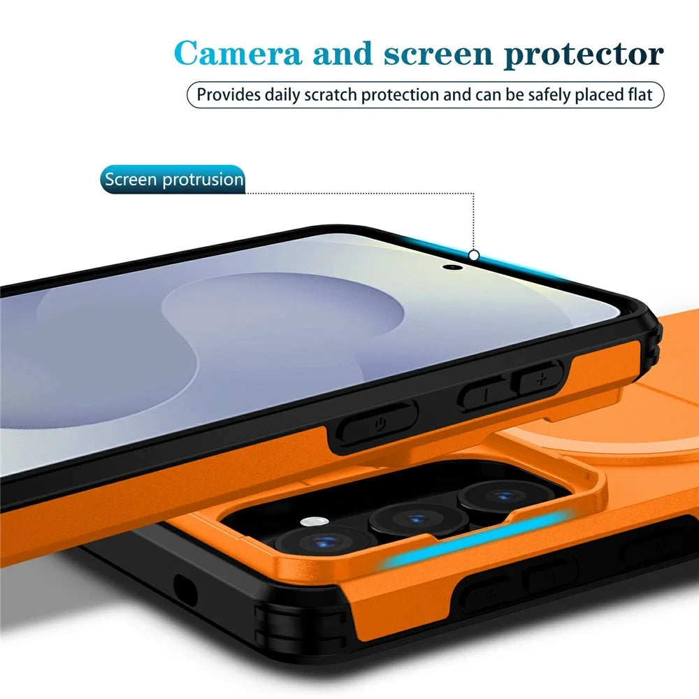 For Samsung Galaxy S26+ Magnetic Case Kickstand Camera Slider PC + TPU Phone Cover - Orange - 3