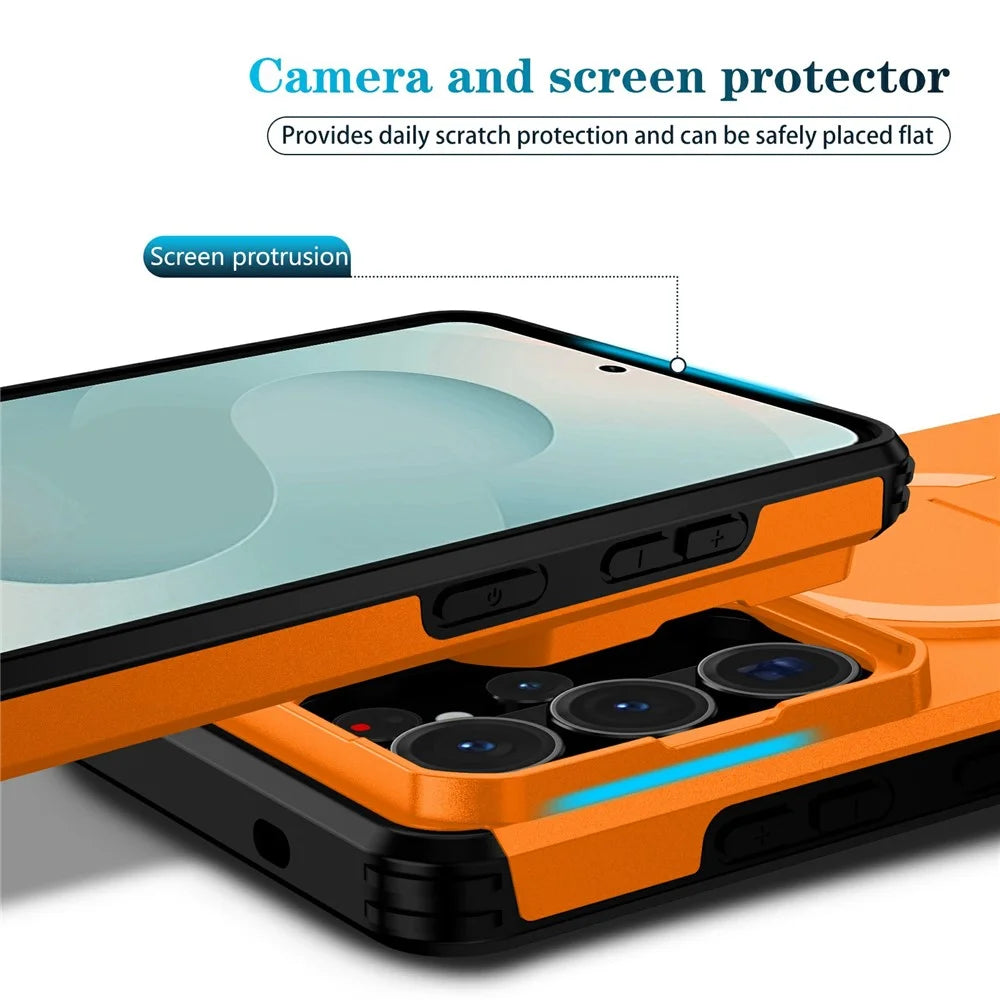 For Samsung Galaxy S26 Ultra Magnetic Case Kickstand Camera Slider PC + TPU Phone Cover - Orange - 3