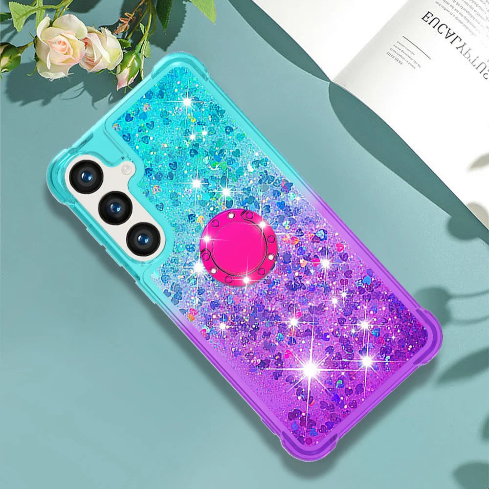 For Samsung Galaxy S26+ TPU Case with Kickstand Gradiant Quicksand Shockproof Cover - Sky Blue+Purple - 7