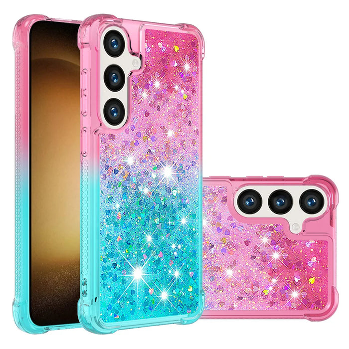 For Samsung Galaxy S26+ TPU Case Gradient Quicksand Phone Back Cover - Pink+Sky Blue - 1