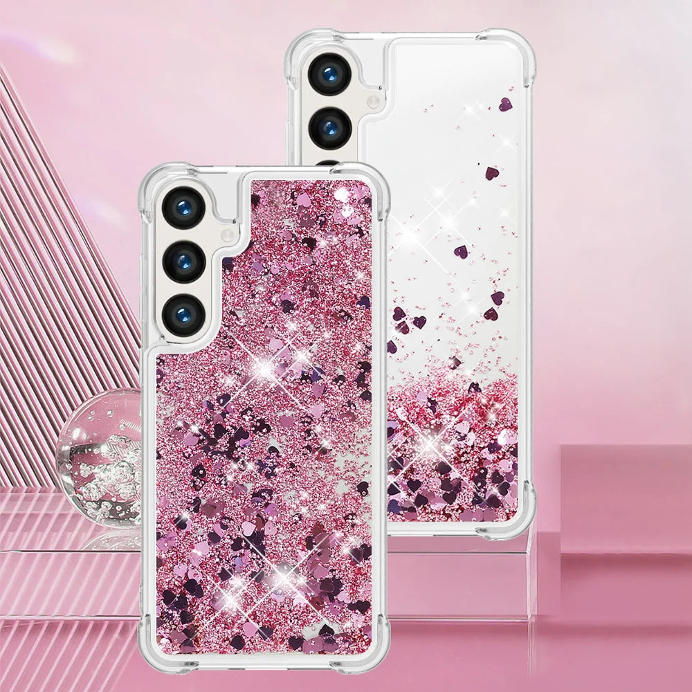 For Samsung Galaxy S26+ TPU Case Quicksand Phone Cover with Lanyard - Rose Gold / Hearts - 7