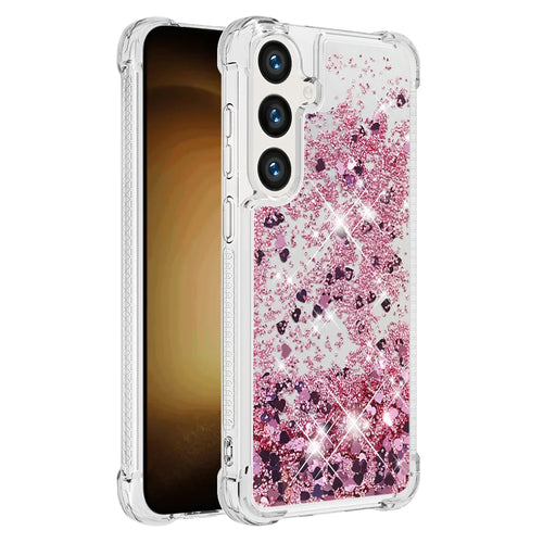 For Samsung Galaxy S26+ TPU Case Glitter Quicksand Shockproof Phone Back Cover - Rose Gold / Hearts - 1