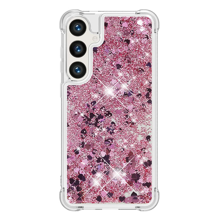 For Samsung Galaxy S26+ TPU Case Glitter Quicksand Shockproof Phone Back Cover - Rose Gold / Hearts - 3