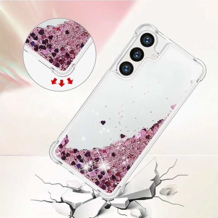 For Samsung Galaxy S26+ TPU Case Glitter Quicksand Shockproof Phone Back Cover - Rose Gold / Hearts - 4