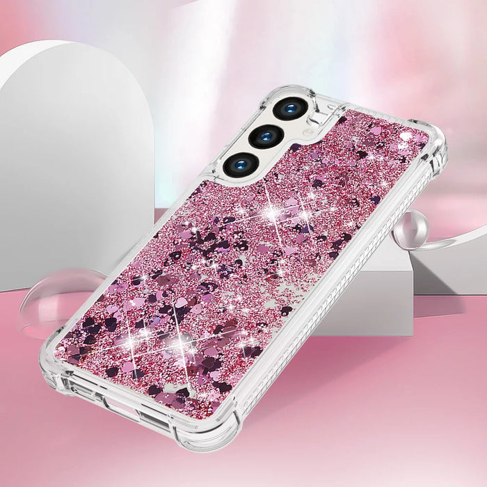 For Samsung Galaxy S26+ TPU Case Glitter Quicksand Shockproof Phone Back Cover - Rose Gold / Hearts - 5