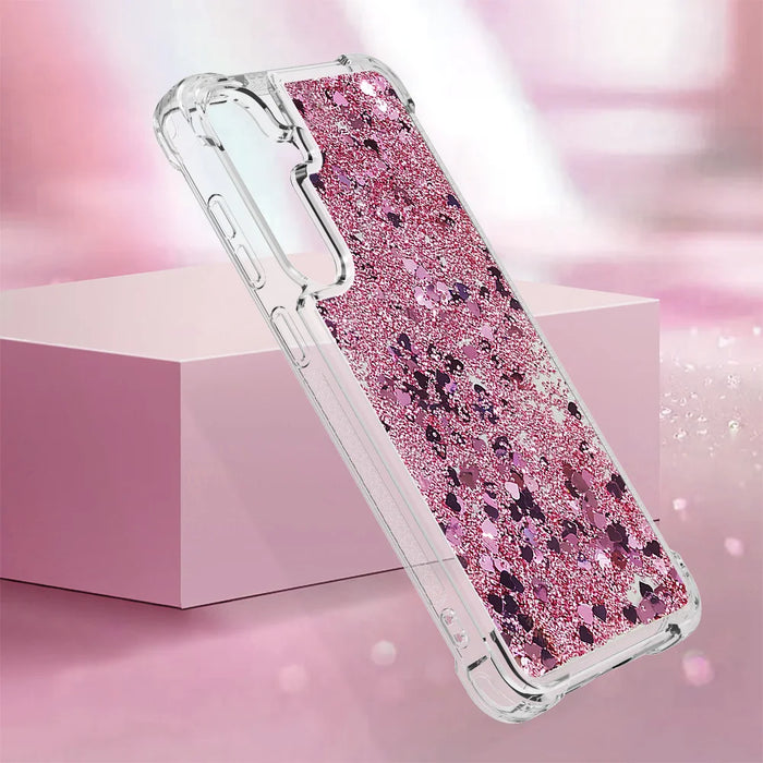 For Samsung Galaxy S26+ TPU Case Glitter Quicksand Shockproof Phone Back Cover - Rose Gold / Hearts - 6