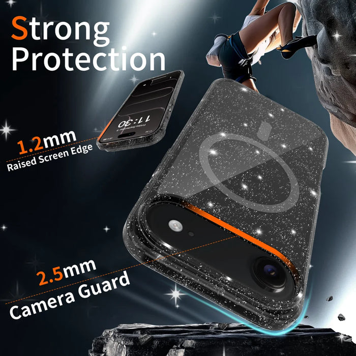 For iPhone Air Magnetic Case Glitter Design TPU PC PET Drop Proof Phone Cover - Black - 3