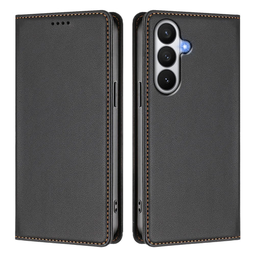 For Samsung Galaxy S26 Leather Wallet Case Magnetic Closure RFID Blocking Phone Cover - Black - 1