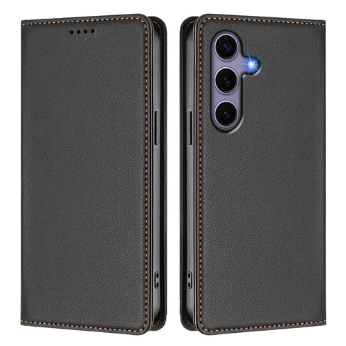 For Samsung Galaxy S24 / Galaxy S25 Leather Wallet Case Magnetic Closure RFID Blocking Phone Cover - Black - 1