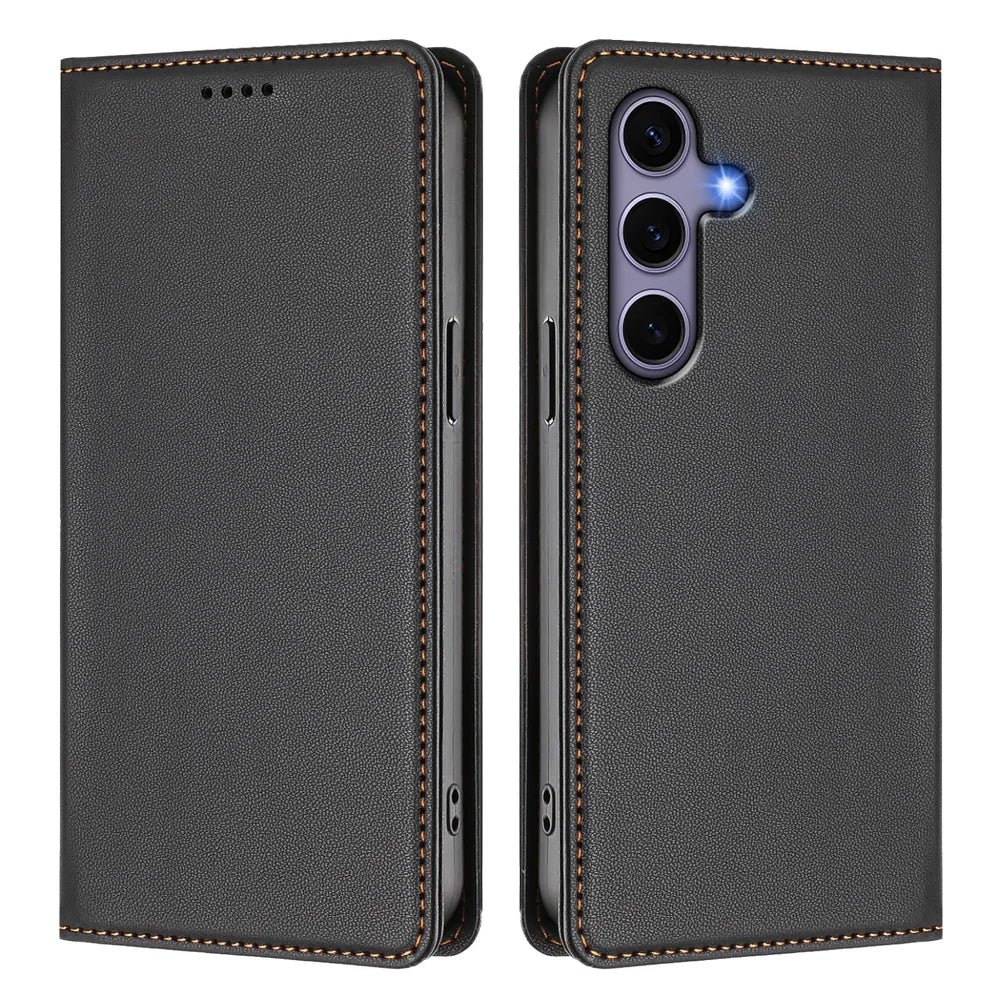For Samsung Galaxy S24 / Galaxy S25 Leather Wallet Case Magnetic Closure RFID Blocking Phone Cover - Black - 1