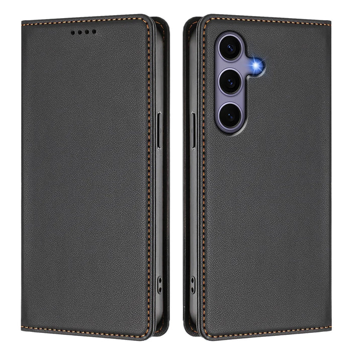 For Samsung Galaxy S24 / Galaxy S25 Leather Wallet Case Magnetic Closure RFID Blocking Phone Cover - Black - 1