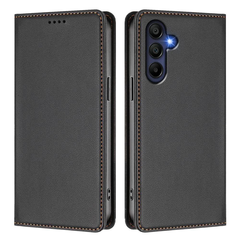 For Samsung Galaxy A16 4G / Galaxy A16 5G Leather Wallet Case Magnetic Closure RFID Blocking Phone Cover - Black - 1