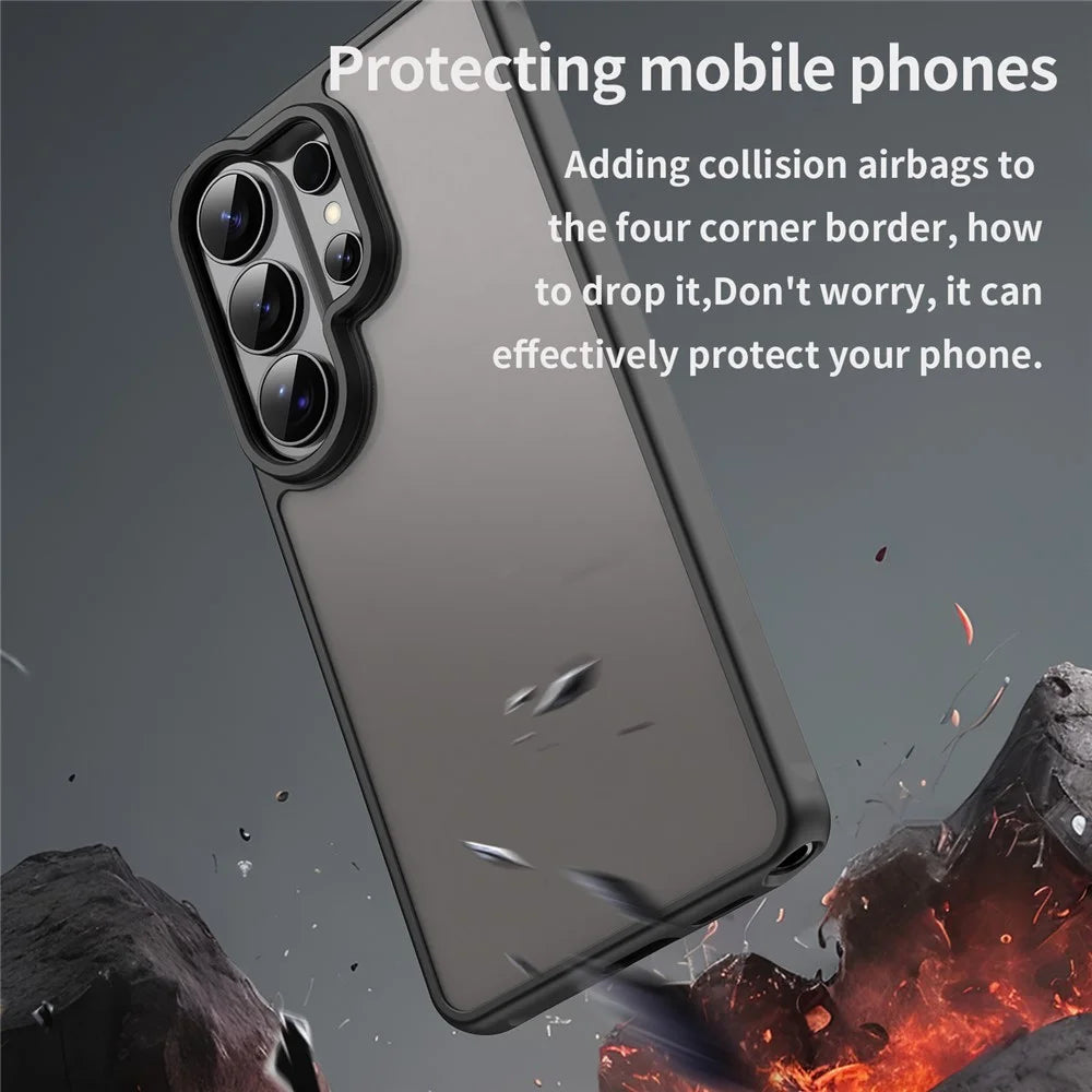 For Samsung Galaxy S26 Ultra Case Drop Proof Airbags Frosted Translucent PC + TPU Phone Back Cover - Black - 3