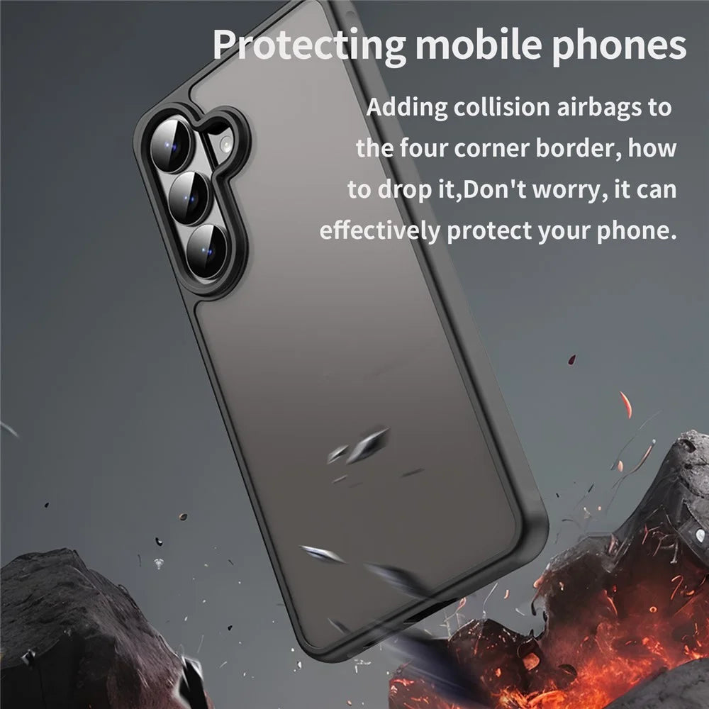 For Samsung Galaxy S26 Case Drop Proof Airbags Frosted Translucent PC + TPU Phone Back Cover - Black - 3