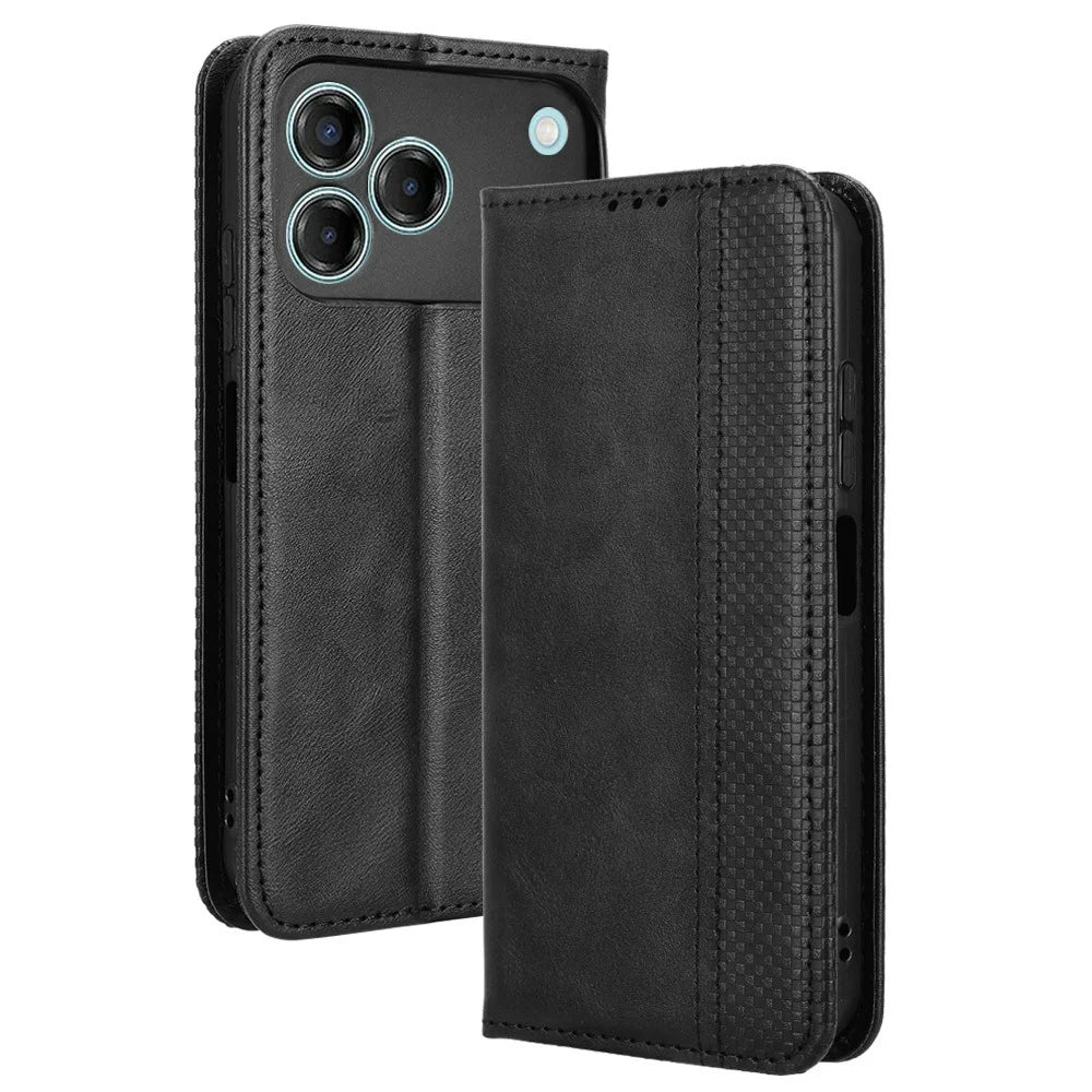For ZTE Blade V80 Vita Leather Case Wallet Stand Retro Texture Phone Cover - Black - 1