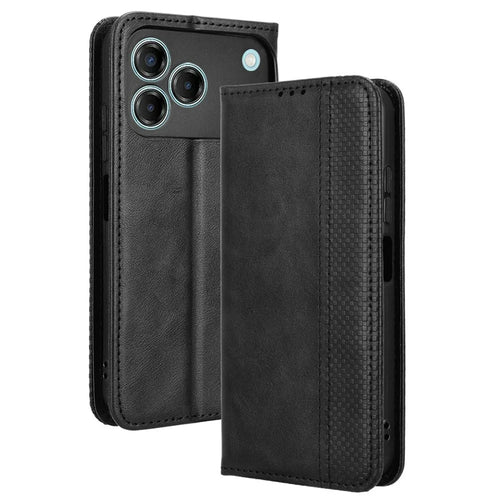 For ZTE Blade V80 Vita Leather Case Wallet Stand Retro Texture Phone Cover - Black - 1