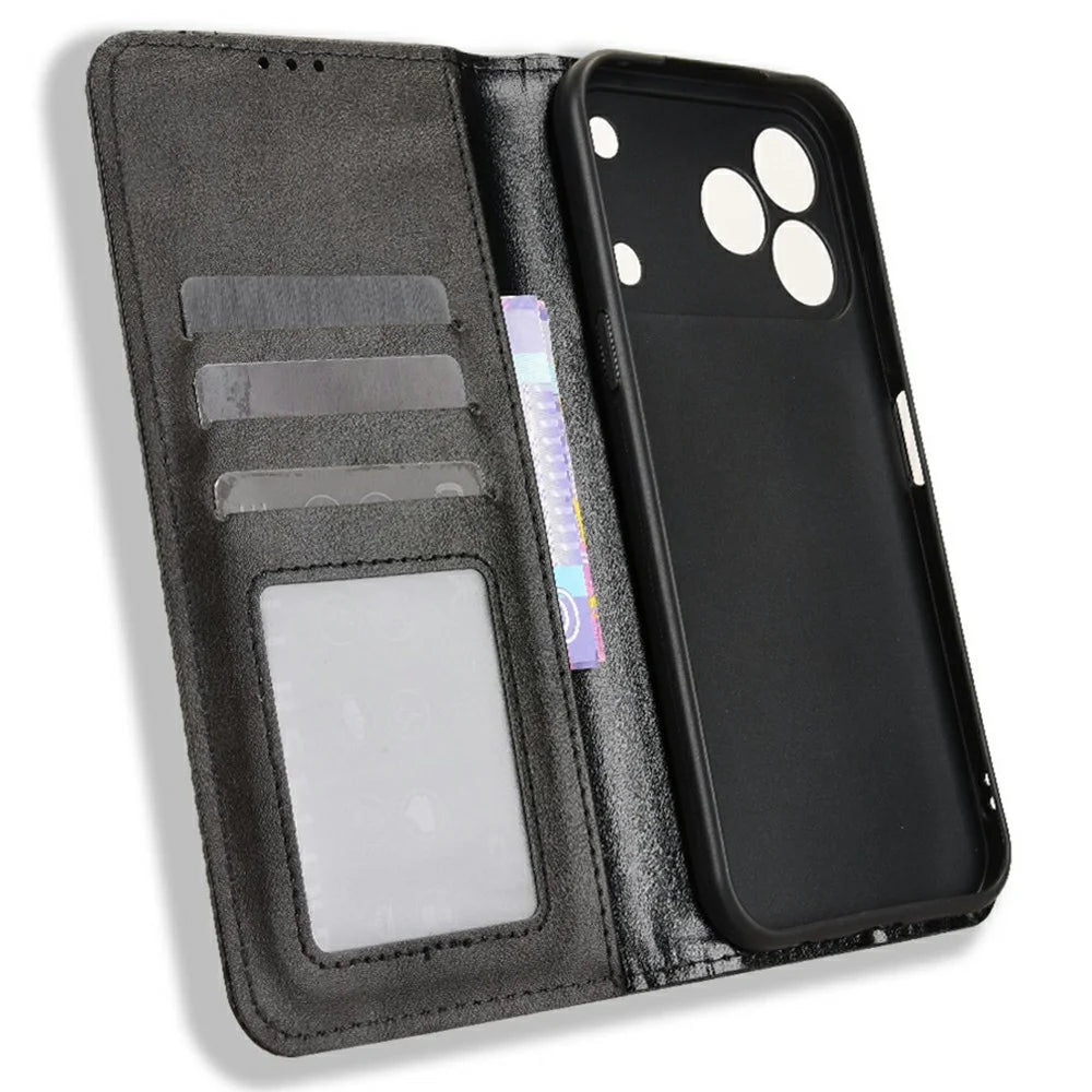 For ZTE Blade V80 Vita Leather Case Wallet Stand Retro Texture Phone Cover - Black - 2