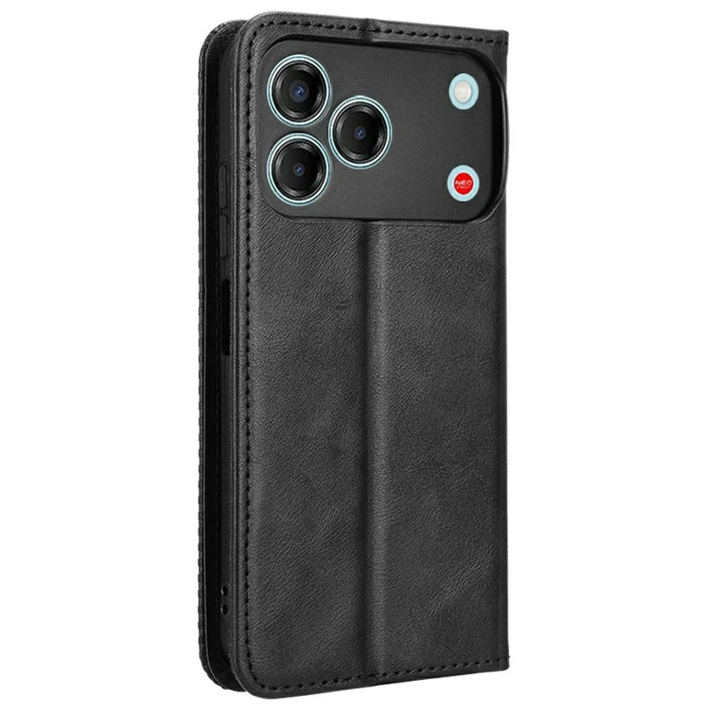 For ZTE Blade V80 Vita Leather Case Wallet Stand Retro Texture Phone Cover - Black - 7