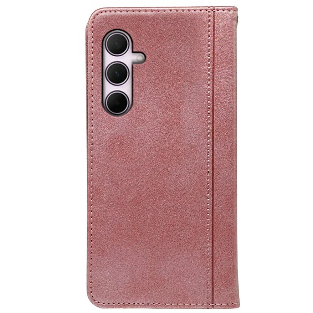 Phone Case For Samsung Galaxy A18 5G / A18 4G / A17 5G / A17 4G Hidden Magnetic Closure Calf Texture Leather Phone Cover - Rose Gold - 6