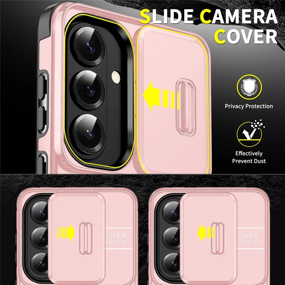 For Samsung Galaxy S26 Magnetic Case with Screen Film / Slide Lens Cover / Kickstand TPU + PC Phone Shell - Pink - 2