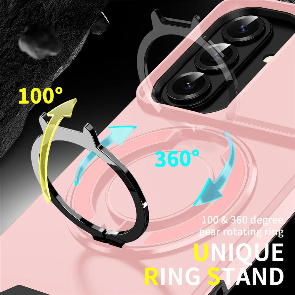 For Samsung Galaxy S26 Magnetic Case with Screen Film / Slide Lens Cover / Kickstand TPU + PC Phone Shell - Pink - 3